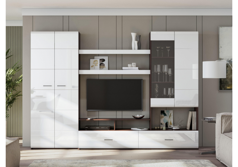 Готовая гостиная Jimenez дуб венге / белый глянец (280x38,6x196,6). 